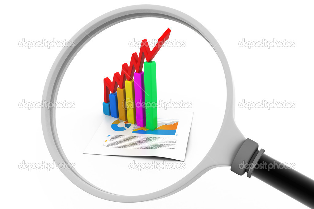 Business graph and magnifying glass