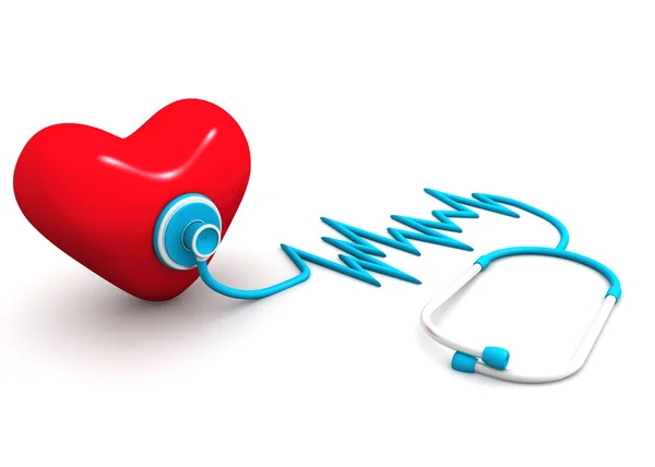 Červené srdce a stetoskop — Stock fotografie