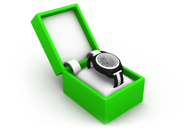 Watch in box  isolated on a white background — Stock Photo, Image