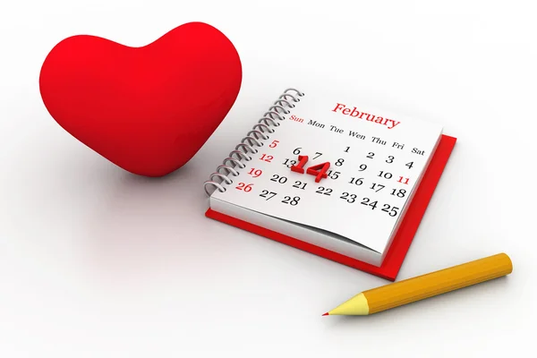 Valentines Day Calendar Page with Heart — Stock Photo, Image