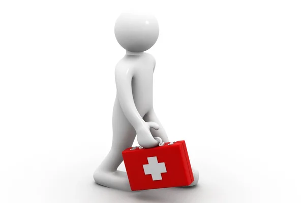 3d man with of a first aid box — Stock Photo, Image