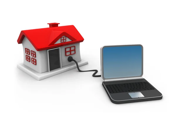 House connected to laptop computer — Stock Photo, Image