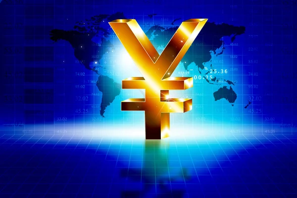 3d sinal de iene dourado com mundo — Fotografia de Stock