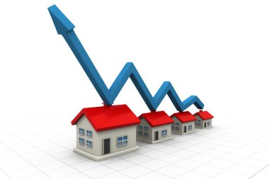 3D ev ve ok grafiği. Emlak büyüme