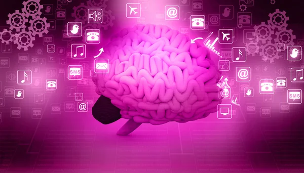 Cérebro humano com ícones da internet — Fotografia de Stock