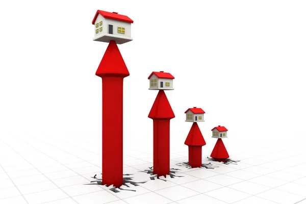3d house and arrow graph. Growth in real estate — Stock Photo, Image