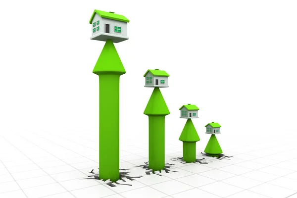 3d house and arrow graph. Growth in real estate — Stock Photo, Image