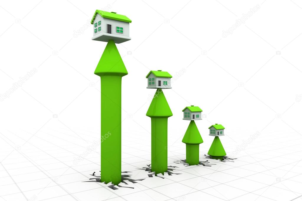 3d house and arrow graph. Growth in real estate
