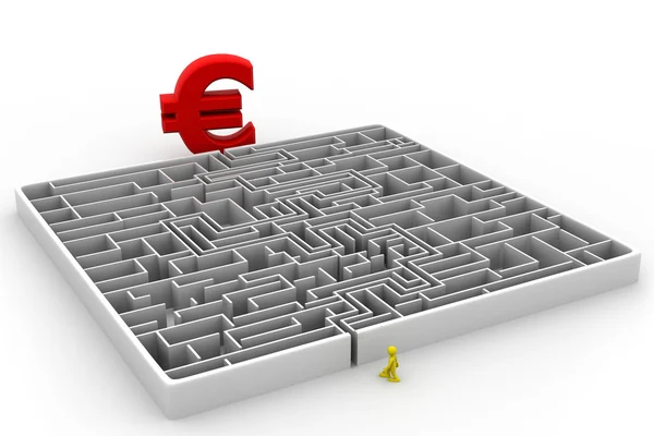 Quebra-cabeça labirinto resolvido, euro e homem — Fotografia de Stock