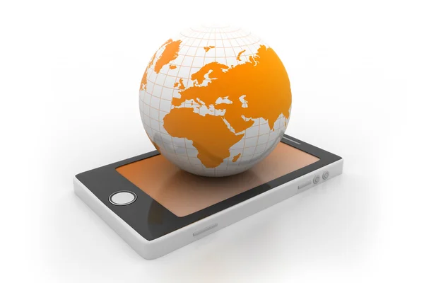 Teléfono inteligente y mundo globo — Foto de Stock