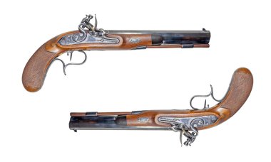 beyaz zemin üzerine muzzleloading blackpowder silahlar. Orada bir 