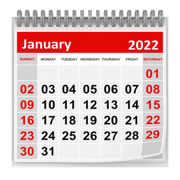 Calendario Gennaio 2022 Questa Immagine Generata Dal Computer Renderizzato Isolato — Foto Stock