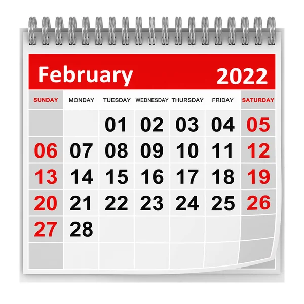 Calendario Febbraio 2022 Questa Immagine Generata Dal Computer Renderizzato Isolato — Foto Stock