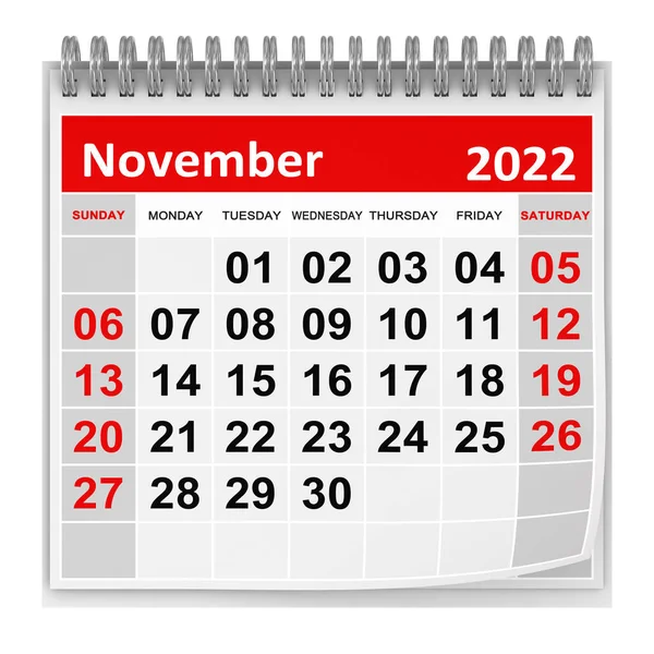Calendario Novembre 2022 Questa Immagine Generata Dal Computer Renderizzato Isolato — Foto Stock