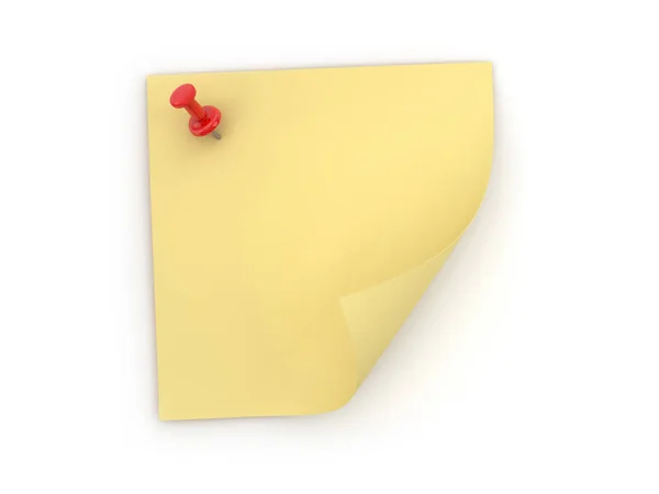 Yellow Notpaper Red Pin これは 3Dレンダリングされたコンピュータで生成された画像です 白に隔離された — ストック写真