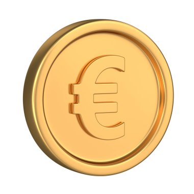 Altın Euro Sembolü, bu 3 boyutlu bir bilgisayar görüntüsü. Beyazda izole edilmiş.
