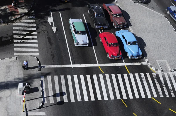 Aerial view of classic old American cars — Stock Photo, Image