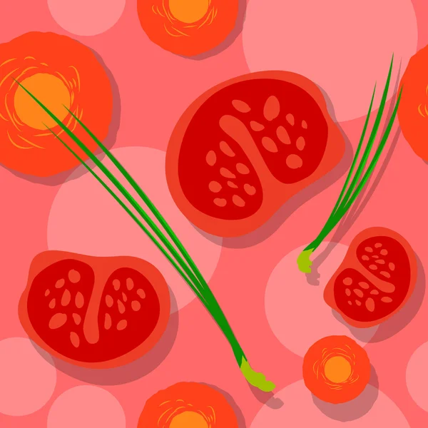 Padrão sem costura com cenouras, tomates e cebolas —  Vetores de Stock