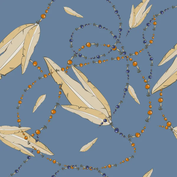 Federn und Perlen, nahtloses Muster — Stockvektor
