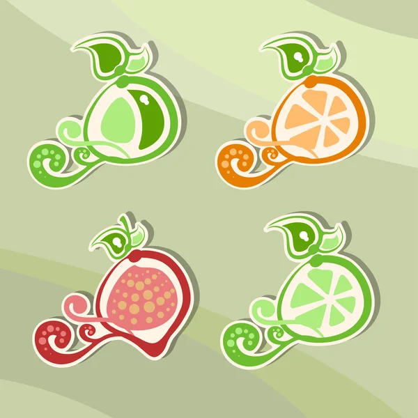 과일과 열매, 스티커 세트 — 스톡 벡터