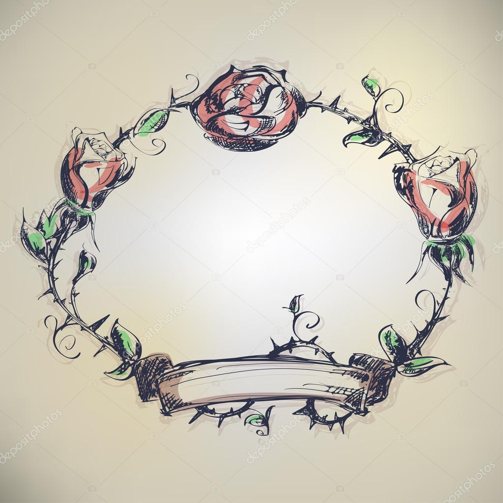 Rose Thorns Border Stock Vector Flower Thorn Round Circle Shield Frame