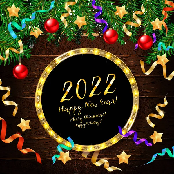Happy New Year Houten Achtergrond 2022 — Stockvector
