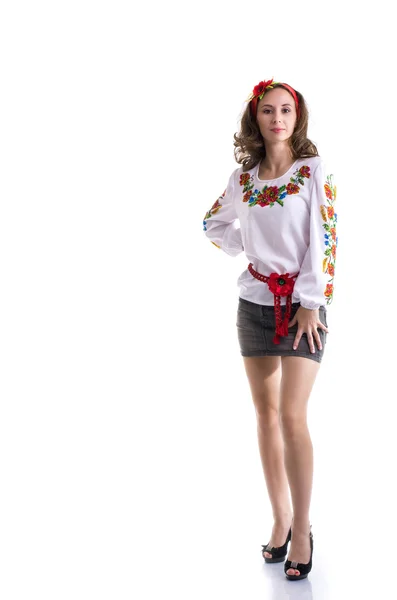 Girl in the Ukrainian national clothes isolated on white — Stock Photo, Image