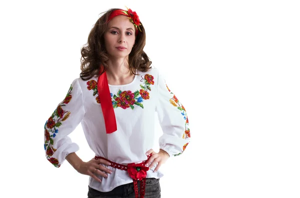 Girl in the Ukrainian national clothes isolated on white — Stock Photo, Image