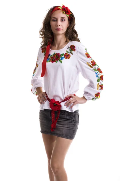 Girl in the Ukrainian national clothes isolated on white — Stock Photo, Image