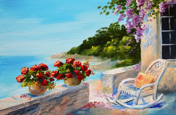 Peinture à l'huile - balcon près de la mer — Photo
