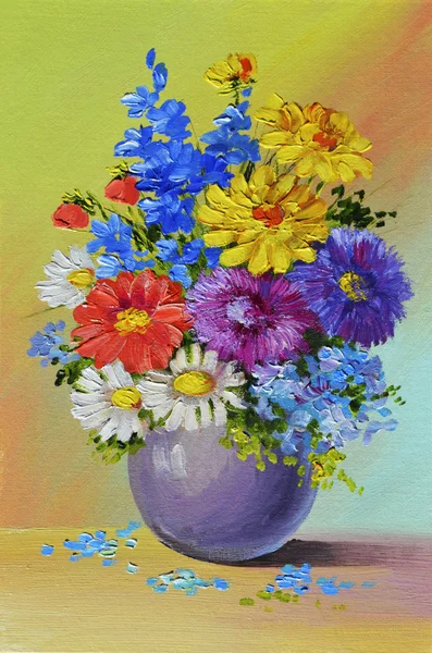 Obraz olejny - martwa, bukiet kwiatów — Zdjęcie stockowe