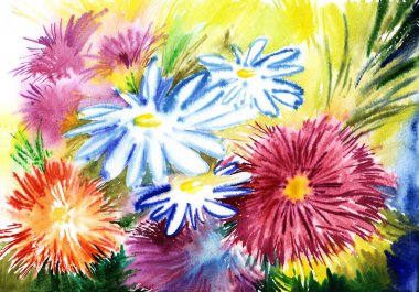 Sulu Boya çiçekler, soyut sanat