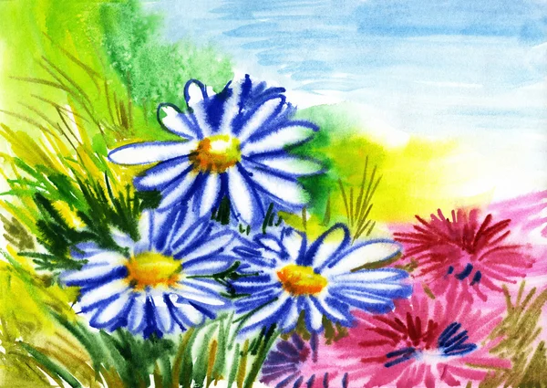 Akvarel květiny, Abstrakta umění — Stock fotografie