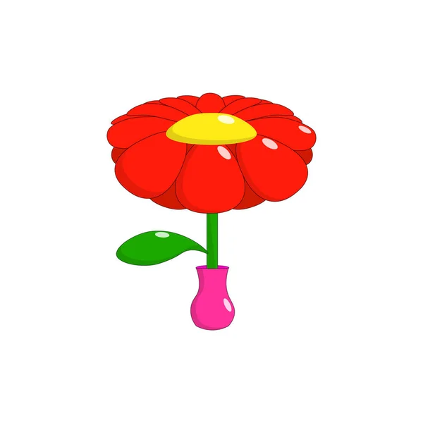 Floral Design Vector Icon Logo Label One Red Flower Vase — стоковый вектор