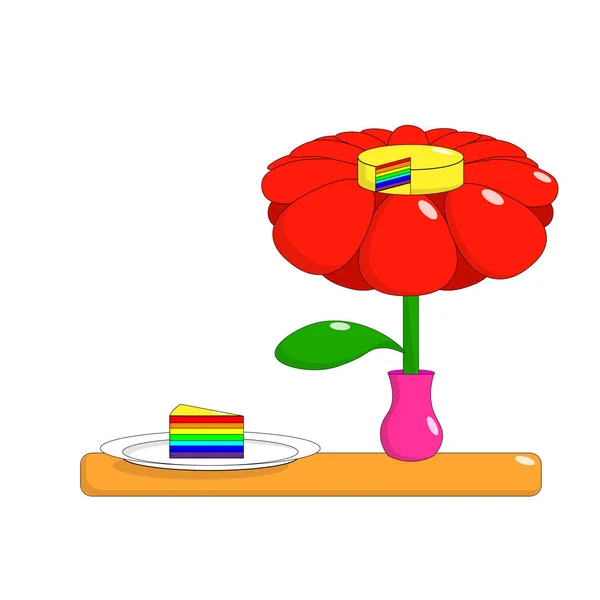 Red Flower Piece Cake Form Rainbow Lgbt Concept — стоковый вектор