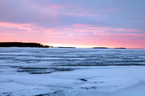 Зимой Восход Солнца Озере — стоковое фото