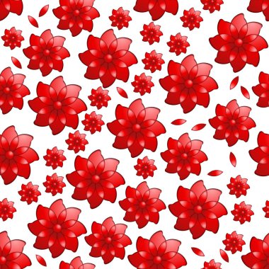 Vektörsüz çiçekler. Tatil paketleri için çiçek açan kırmızı çiçeklerin arkaplanı