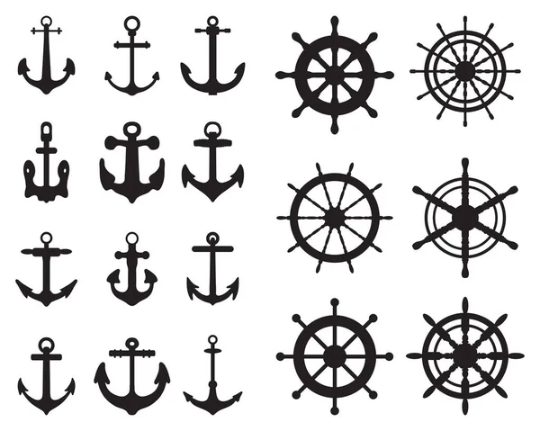 Set Anchor Rudders Symbols Logo Template — Stock Vector