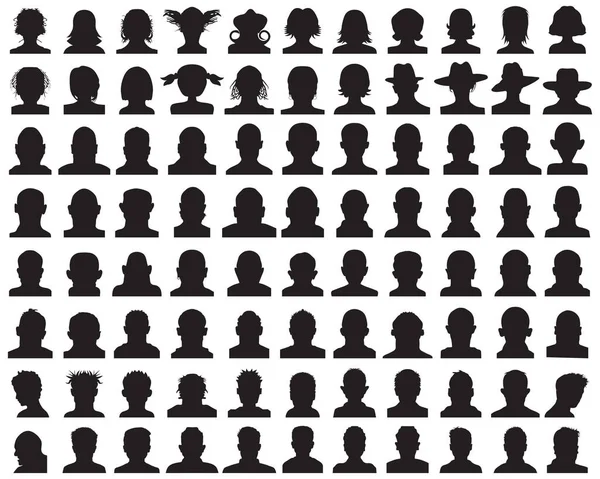 Set Black Silhouettes Portraits White Background — Vettoriale Stock