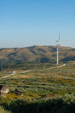 Wind turbines eolic renewable energy in Fafe landscape, Portugal