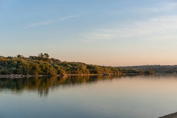 Landscape Lake Reflection Sunset Nisa Dam Alentejo Portugal — Foto de Stock