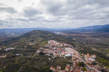 Belmonte historic village drone aerial view of castle in Portugal