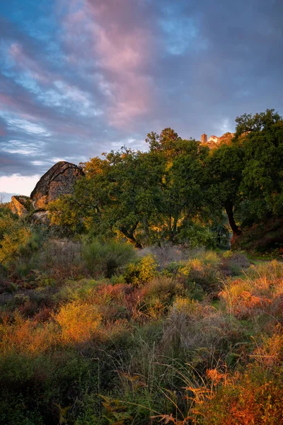 Monsanto Historic Stone Village Sunset Red Yellow Landscape Portugal — Foto de Stock
