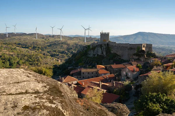 View Sortelha Castle Antique Stone Houses Wind Turbines Portugal — Stock Photo, Image