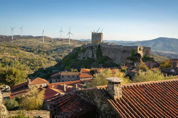 View Sortelha Castle Antique Stone Houses Wind Turbines Portugal — Stock Photo, Image