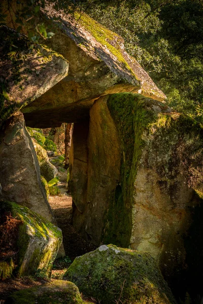 Chemin Intérieur Rochers Granit Plein Mousse Sur Paysage Naturel — Photo