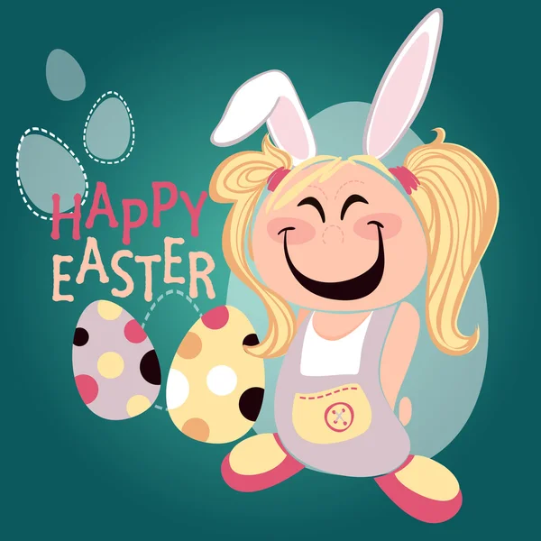 sevimli çizgi kız dilek mutlu bir Paskalya Paskalya bunny kulaklar ile