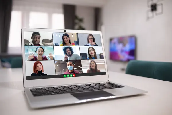 Multietniske Universitetsstuderende Fjernundervisning Virtuel Fjernundervisning Klasse Gruppe Online Interaktiv Lektion - Stock-foto