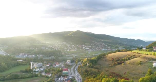 Aerial Footage Beautiful Mountain Village — Stock Video