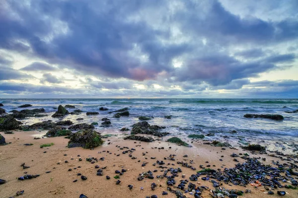 Landschap Zonsondergang Aan Kust Van Huisduinen Nederland Lange Blootsteller Van — Stockfoto